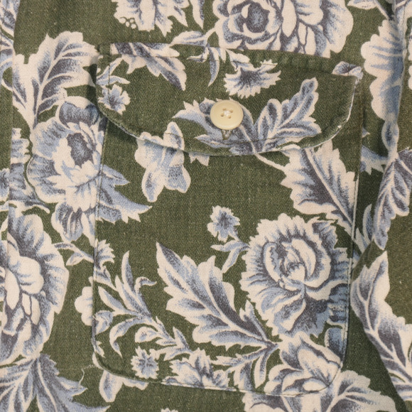Dockers Mens Size XL Green Blue Floral Button Up Shirt Flap Pockets Long Sleeve - Picture 4 of 11